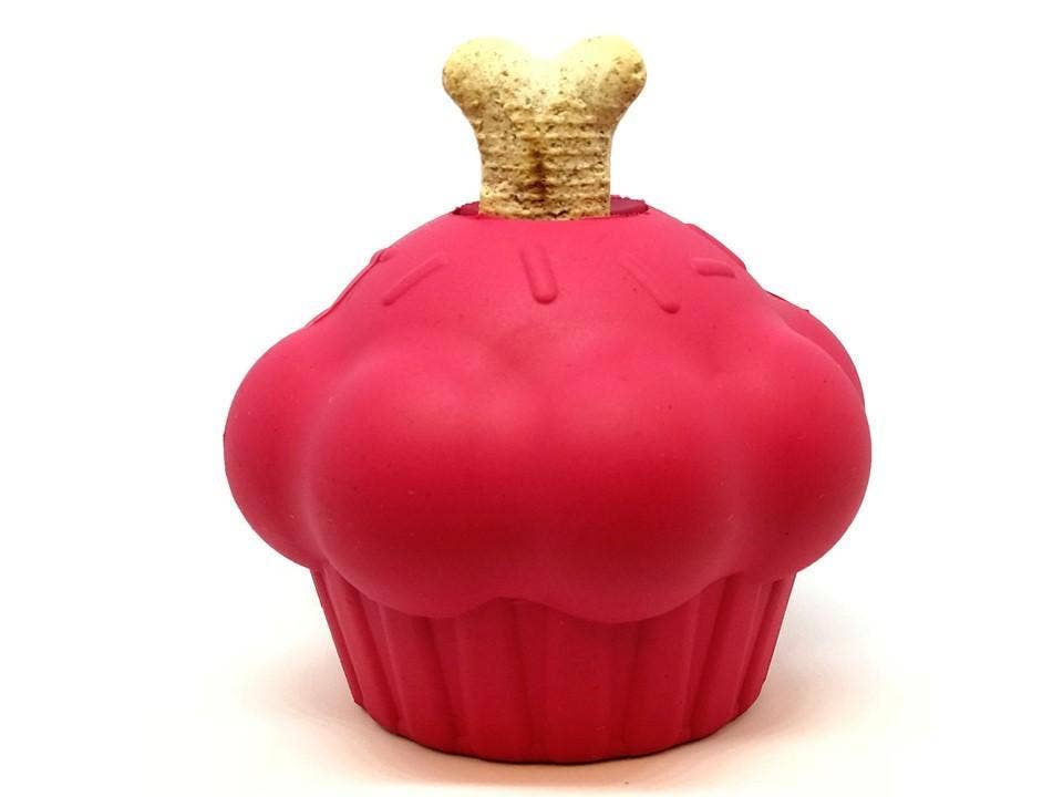 Cupcake Durable Rubber Chew Toy & Treat Dispenser - Red